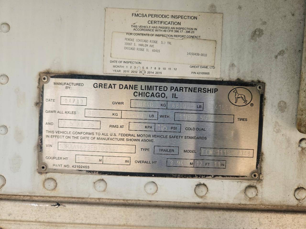 2014 Great Dane BCM-1113-12348 Refrigerated Van Trailer