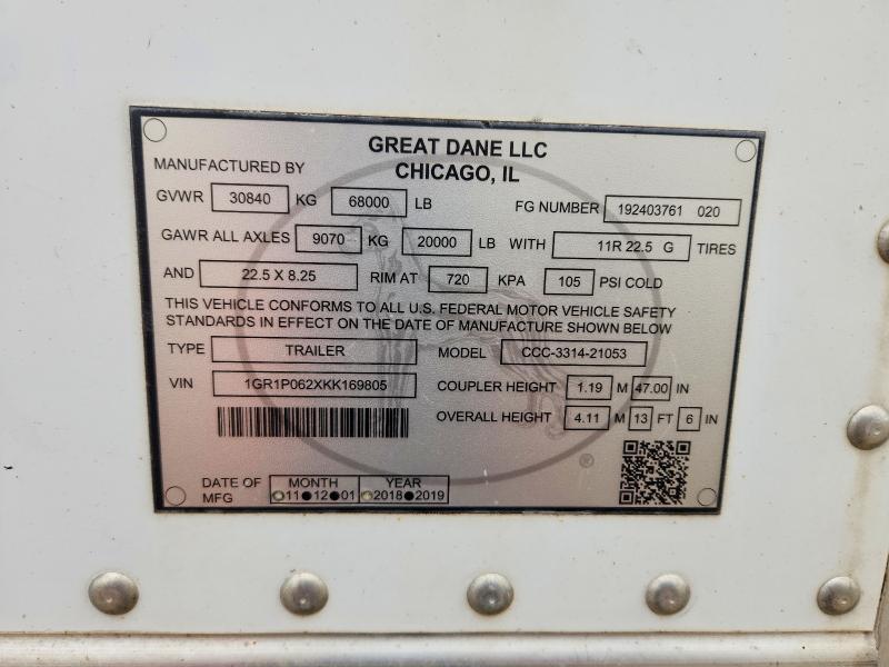 2019 Great Dane CCC-3314-21053 DRY Van Trailer
