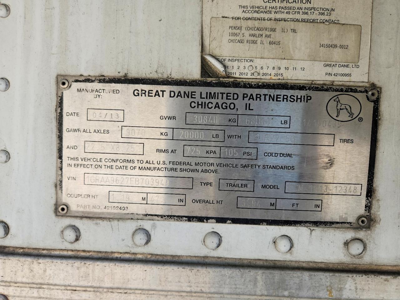 2014 Great Dane GCM-1113-12348 Refrigerated Van Trailer