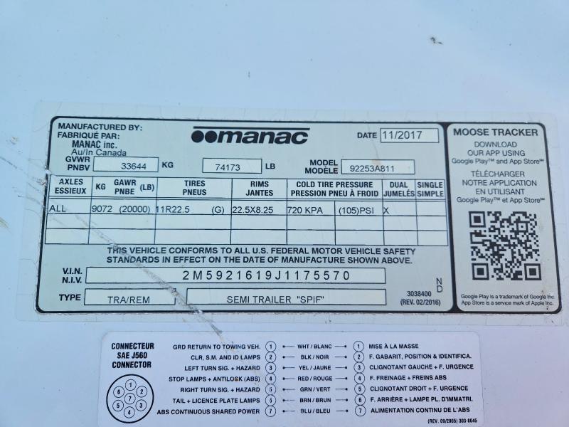 2018 Manac Trailer-DRY Van Trailer