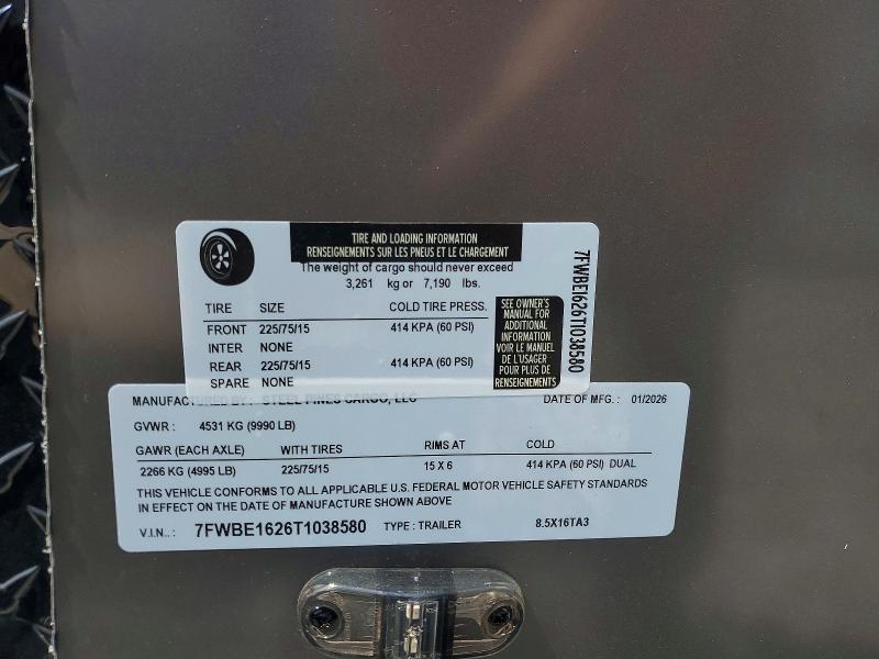 2026 Steel Pines 8.5X16TA3 Enclosed Cargo Trailer
