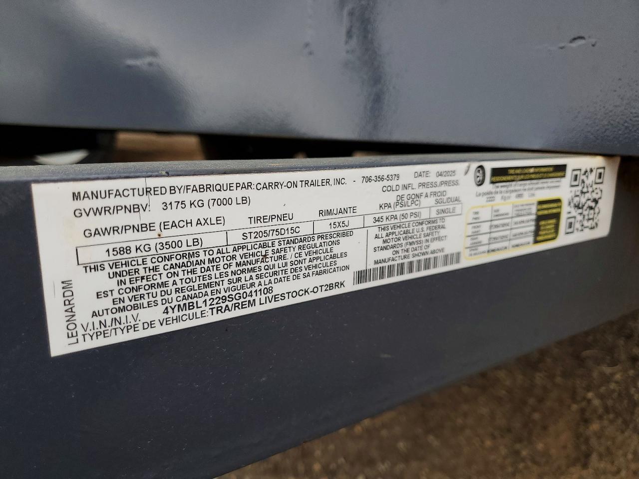 2025 Carry-On Livestock-OT2BRK Livestock Trailer