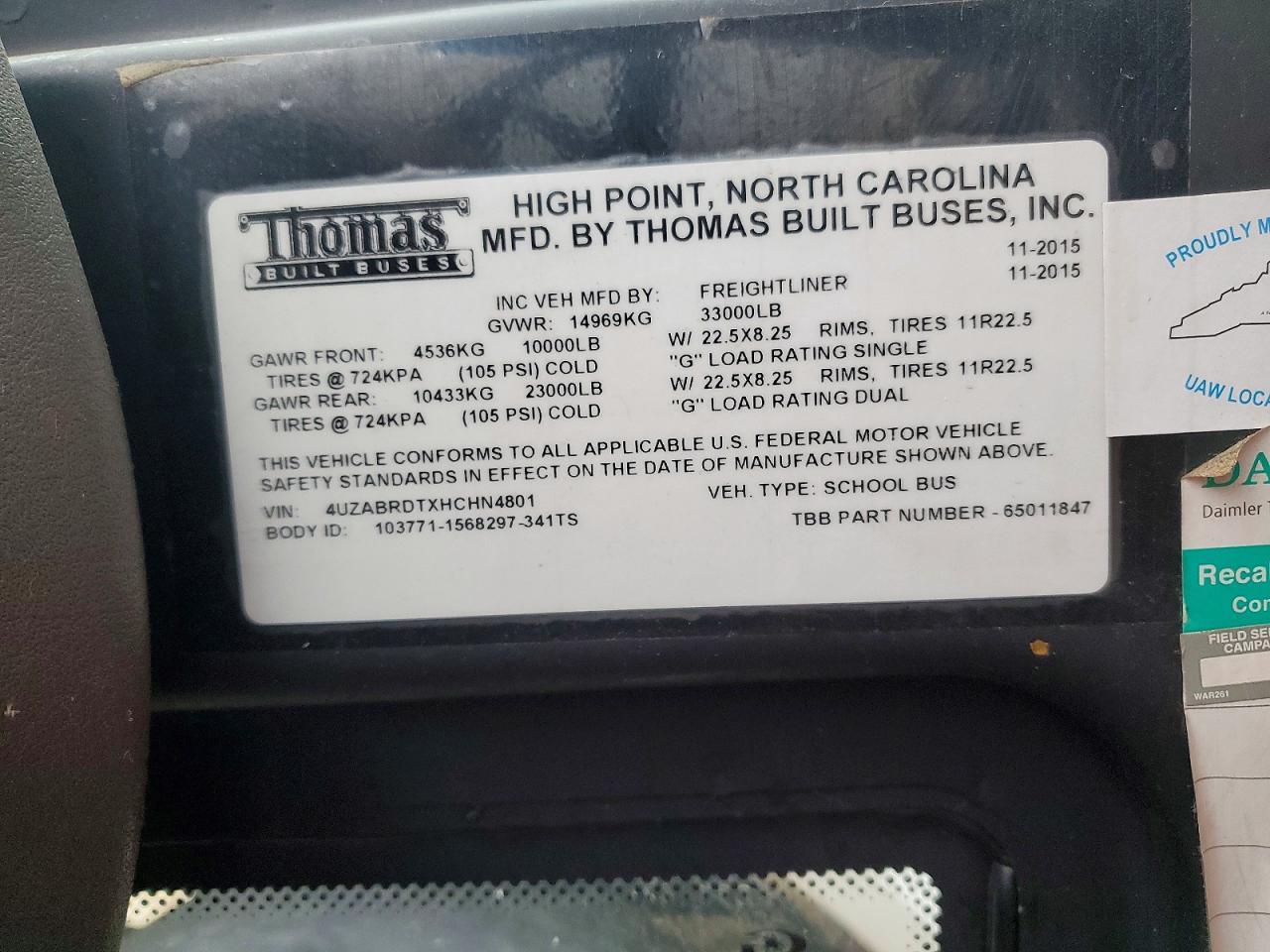 2017 Freigliner B2 Bus School Bus