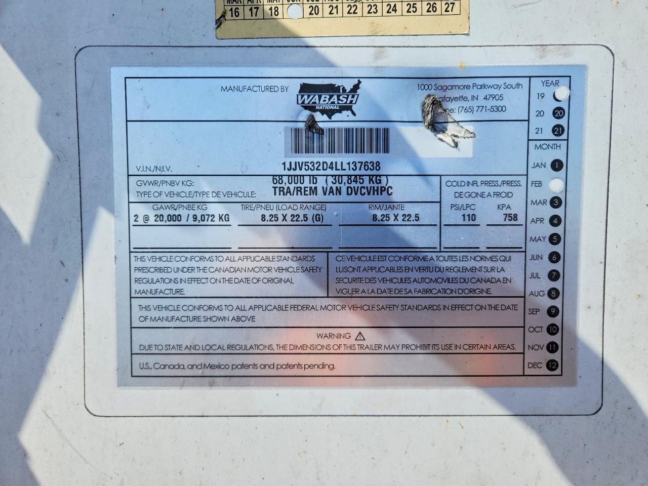 2020 Wabash ASH Dvcvhpc DRY Van Trailer