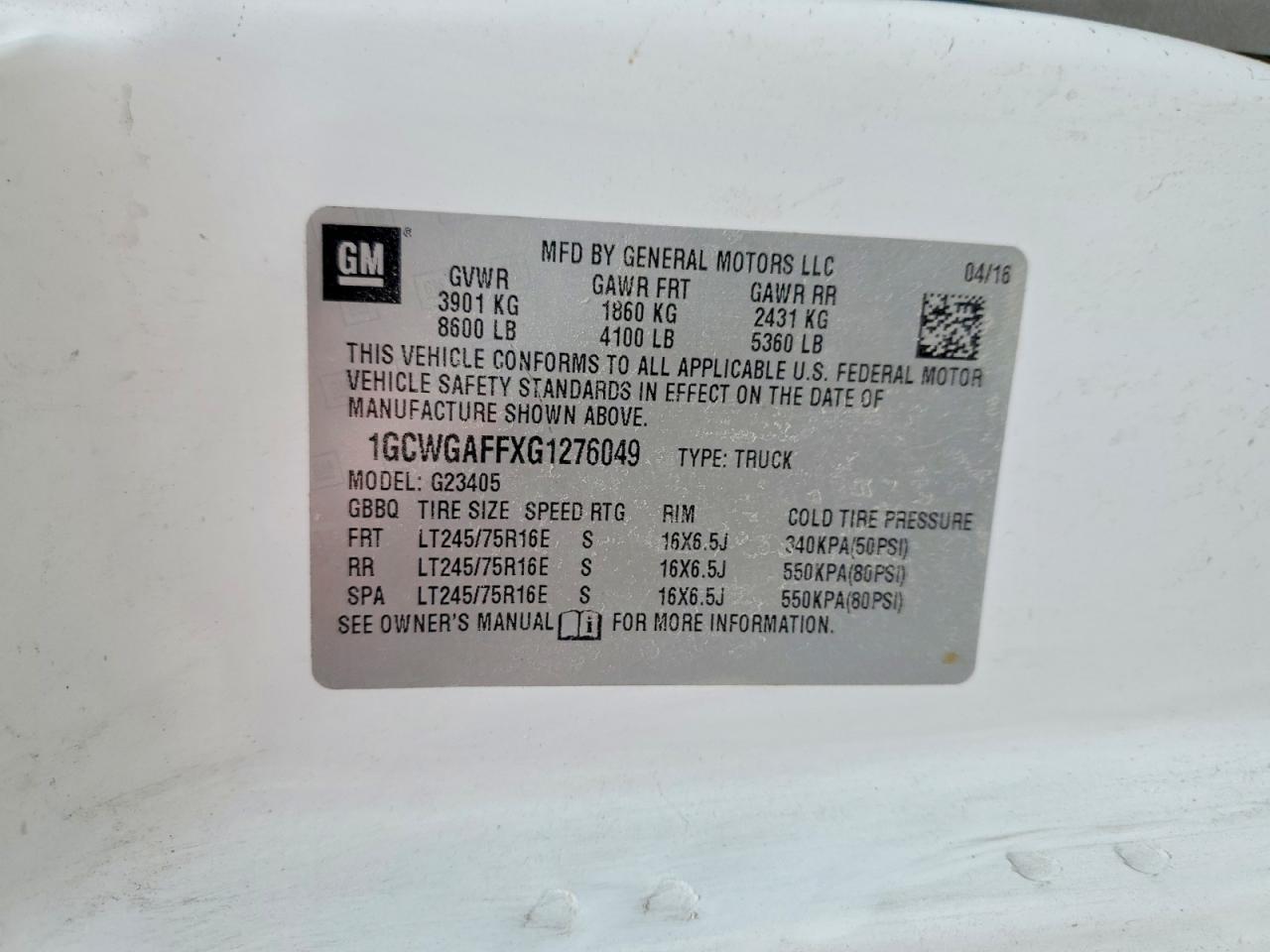 2016 Chevrolet Express 2500 Cargo Utility / Service Van