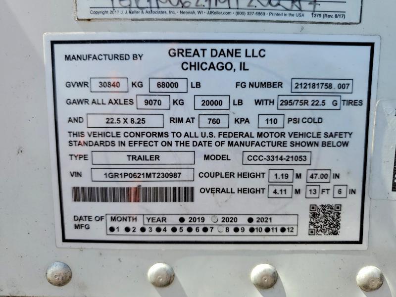 2021 Great Dane CCC-3314-21053 DRY Van Trailer