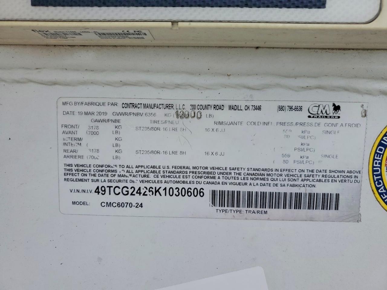 2019 Unknown 2019 Contract CMC6070-24 Horse Trailer