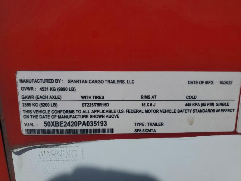 2023 Spartan Cargo SP8.5X24TA Enclosed Cargo Trailer
