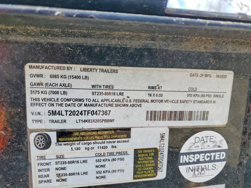 2026 Liberty LT14K83X20SPB8WF Tilt Deck Equipment Trailer