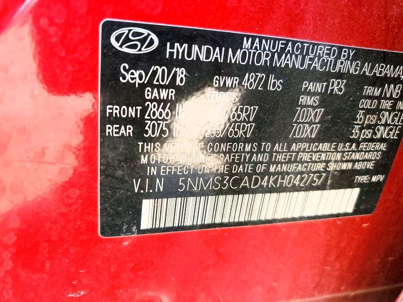 2019 Hyundai Santa fe sel 2.4l