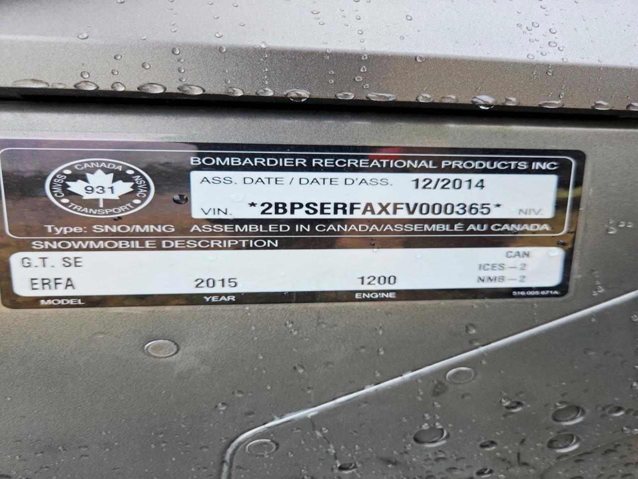 2015 Skidoo Grand Touring 600