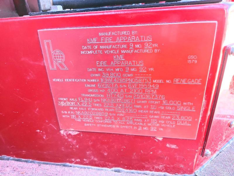 1993 Kovatch Firetruck-Pumper Fire Truck