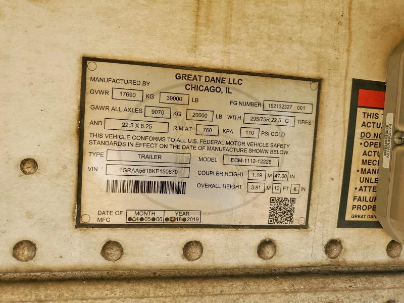 2019 Great Dane ECM-1112-12228  Refrigerated Van Trailer