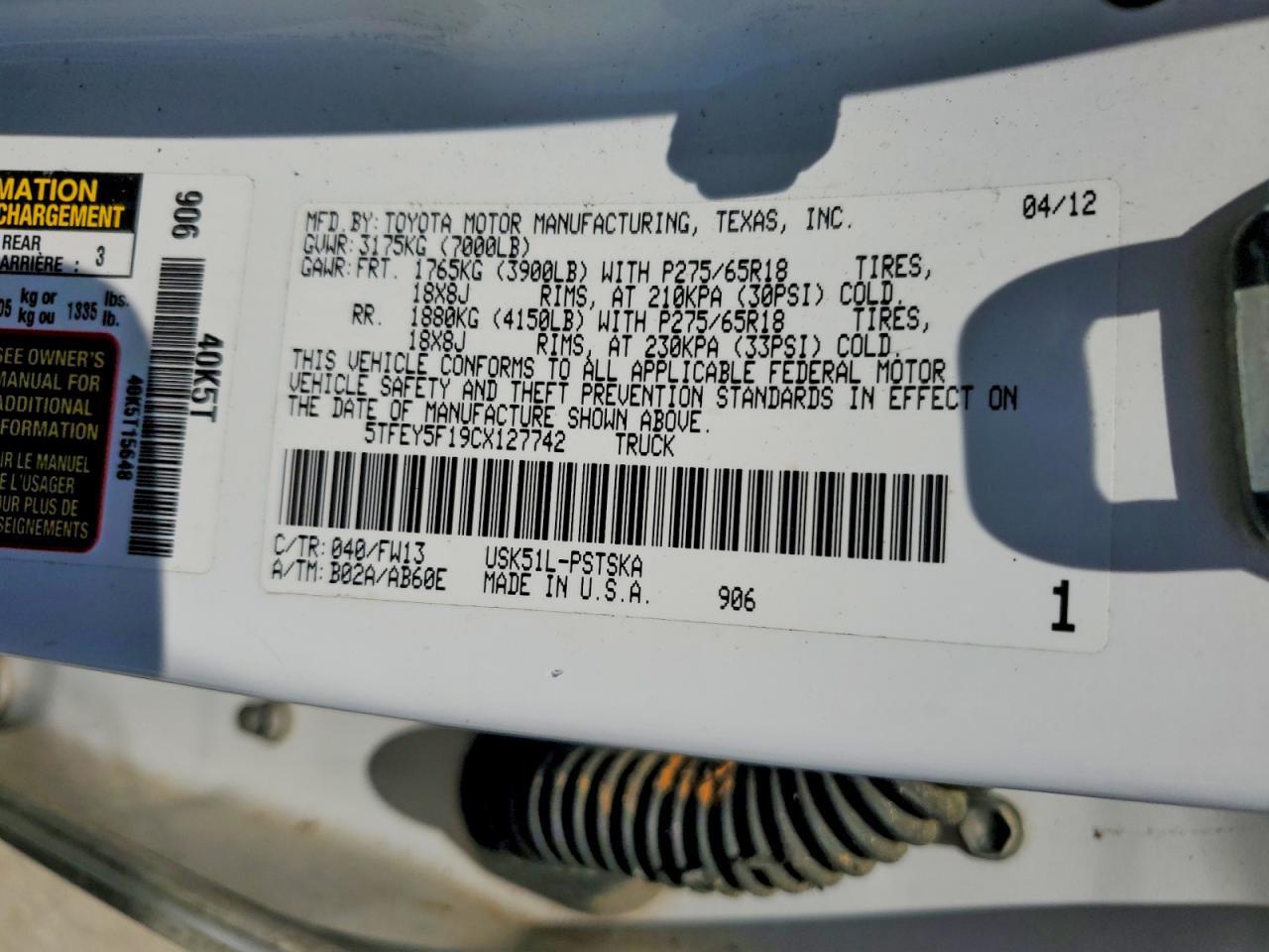 2012 Toyota Tundra Grade