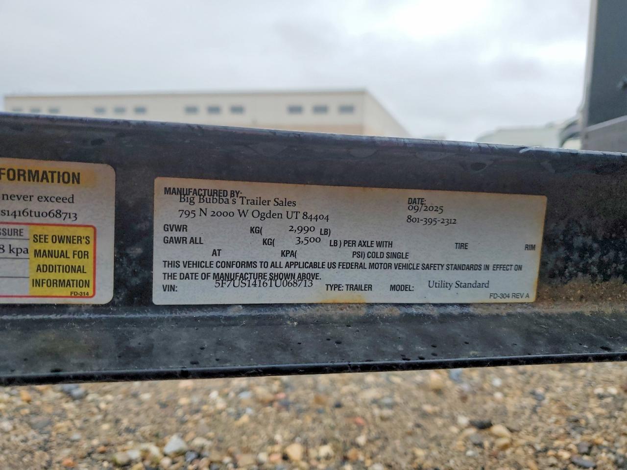 2026 Big Bubba FD-304 REV A Utility Trailer