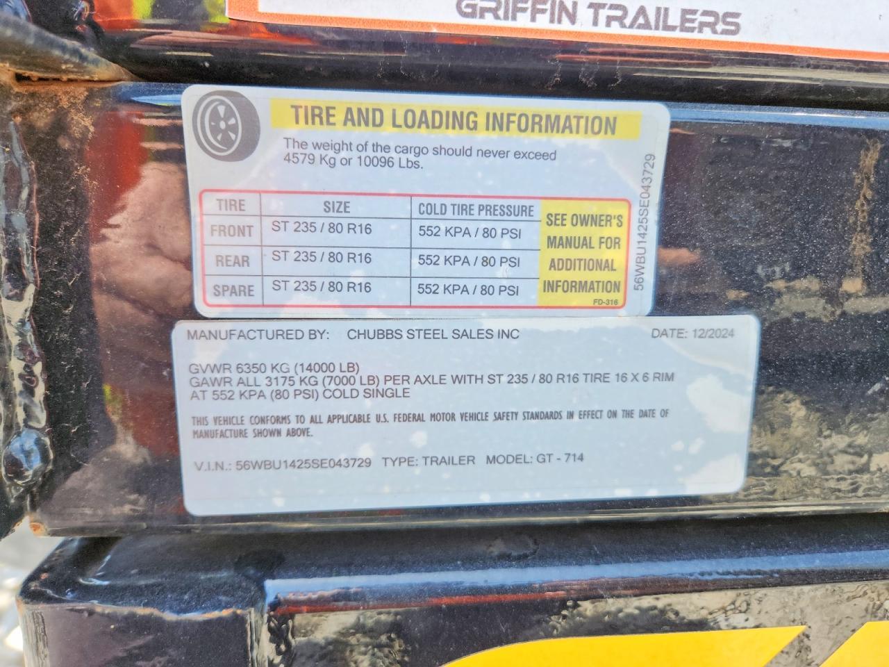 2025 Griffin Trailer 2024 Griffin GT-714 Dump Trailer