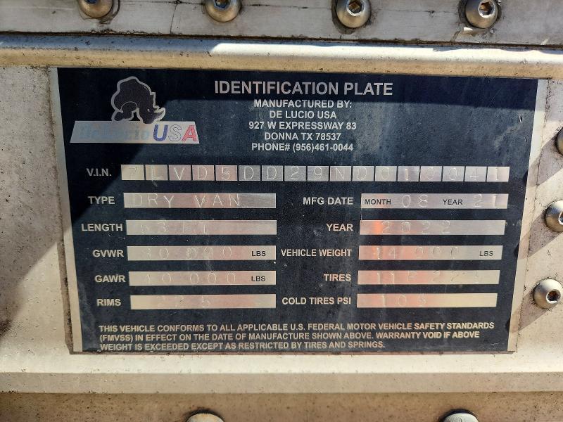 2022 De Lucio DRY Van Trailer