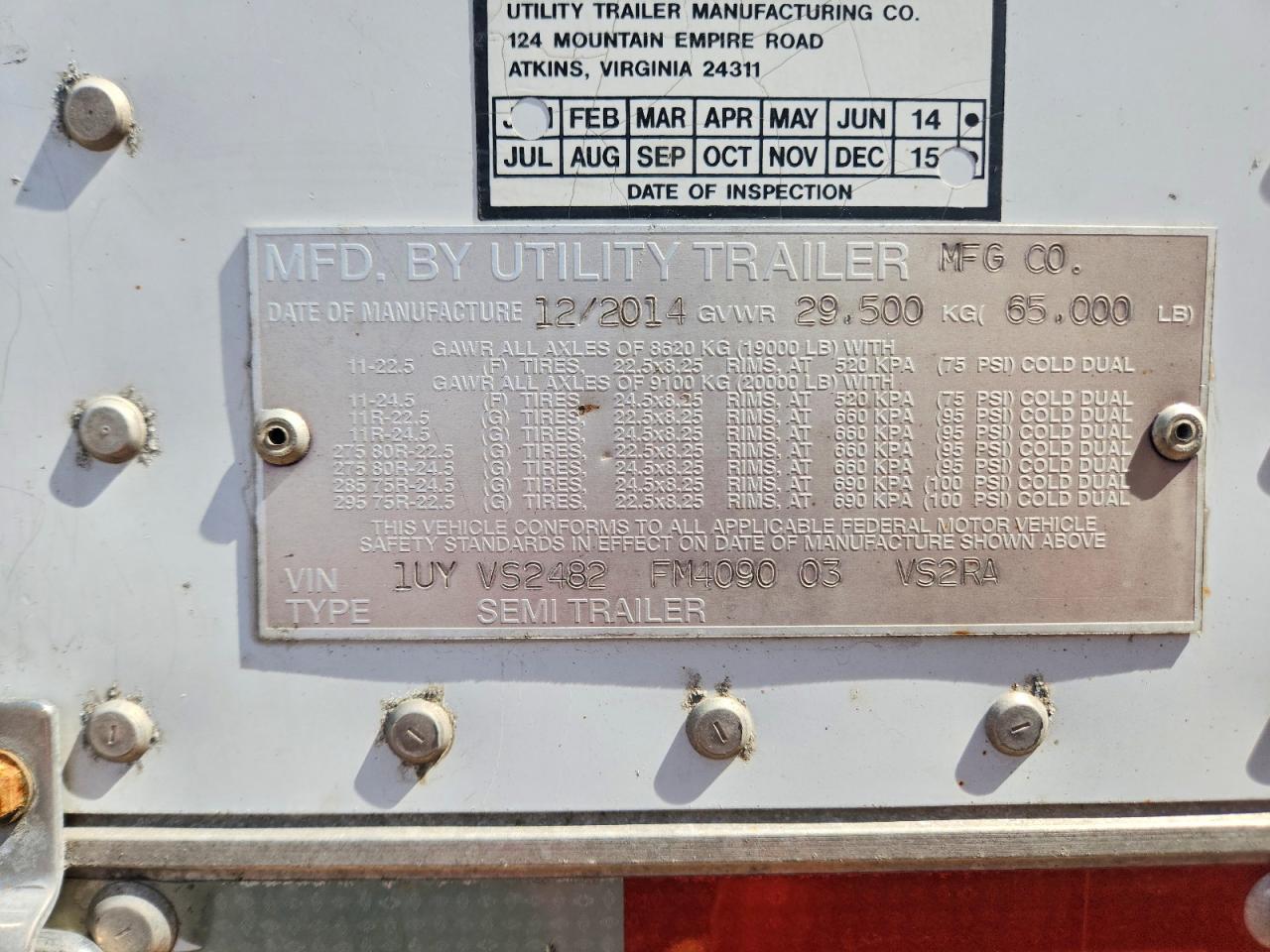 2015 Utility VS2RA Refrigerated Van Trailer