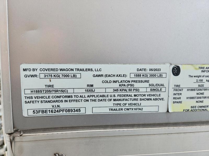 2023 Covered Wagon CW7X16TA2 Enclosed Cargo Trailer