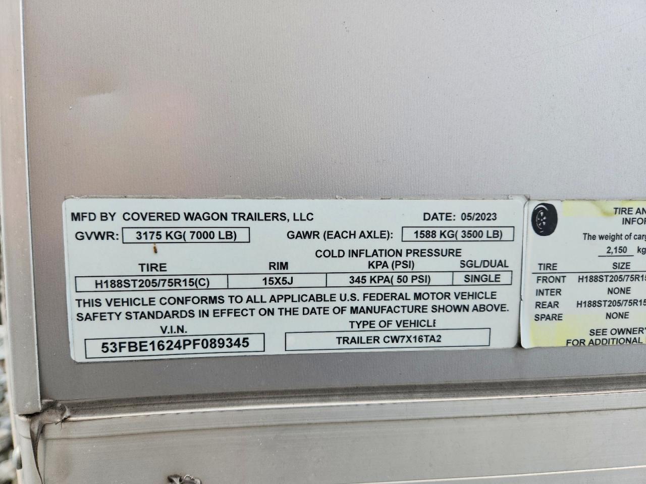 2023 Covered Wagon CW7X16TA2 Enclosed Cargo Trailer