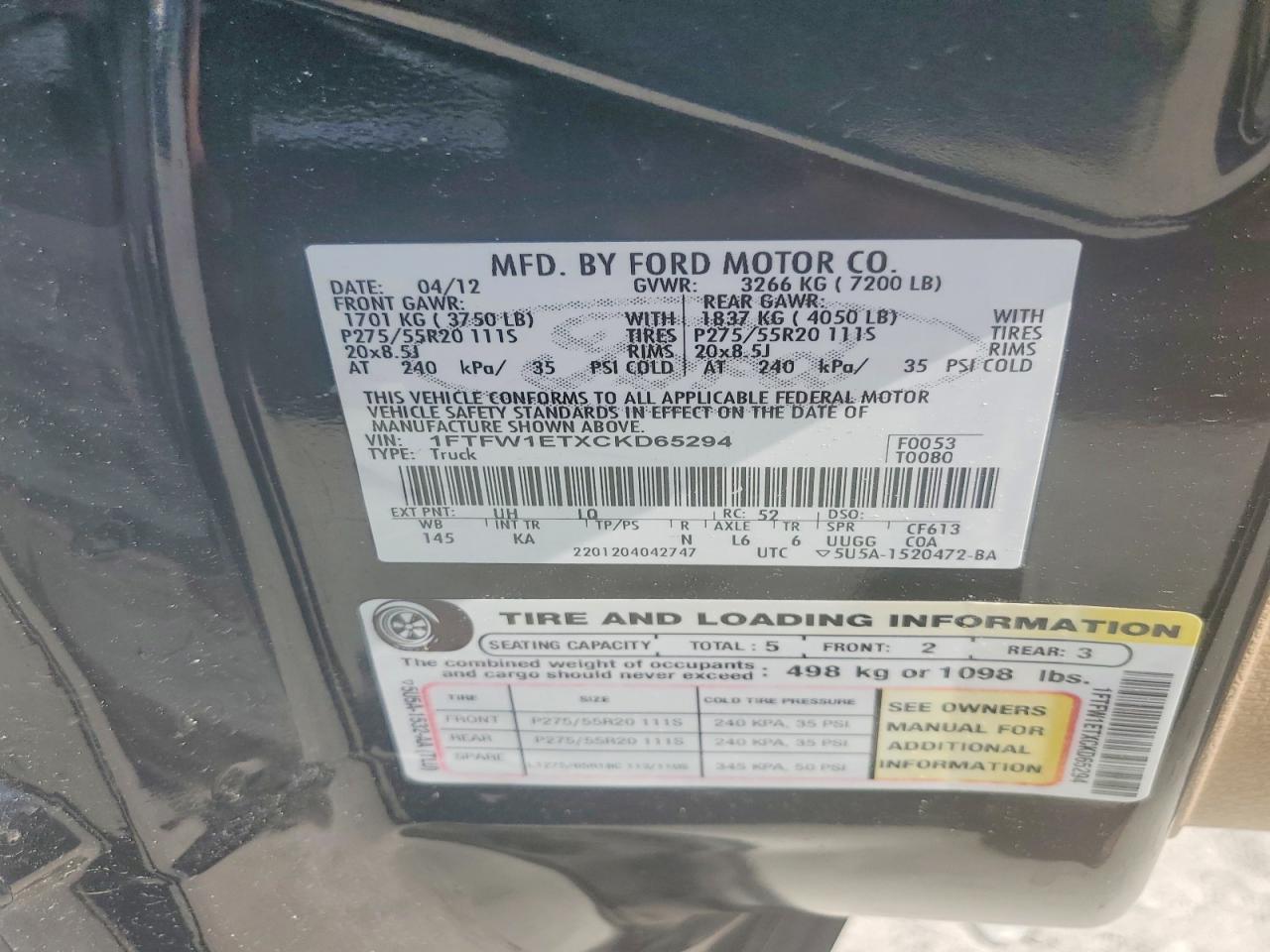 2012 Ford F150 Supercrew