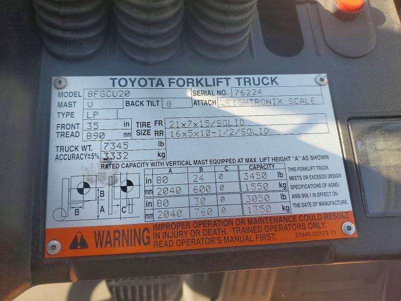 2016 Toyota 8FGCU20 Forklift