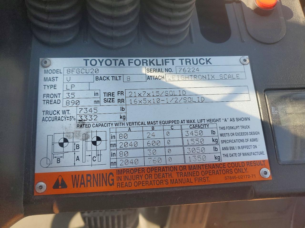 2016 Toyota 8FGCU20 Forklift