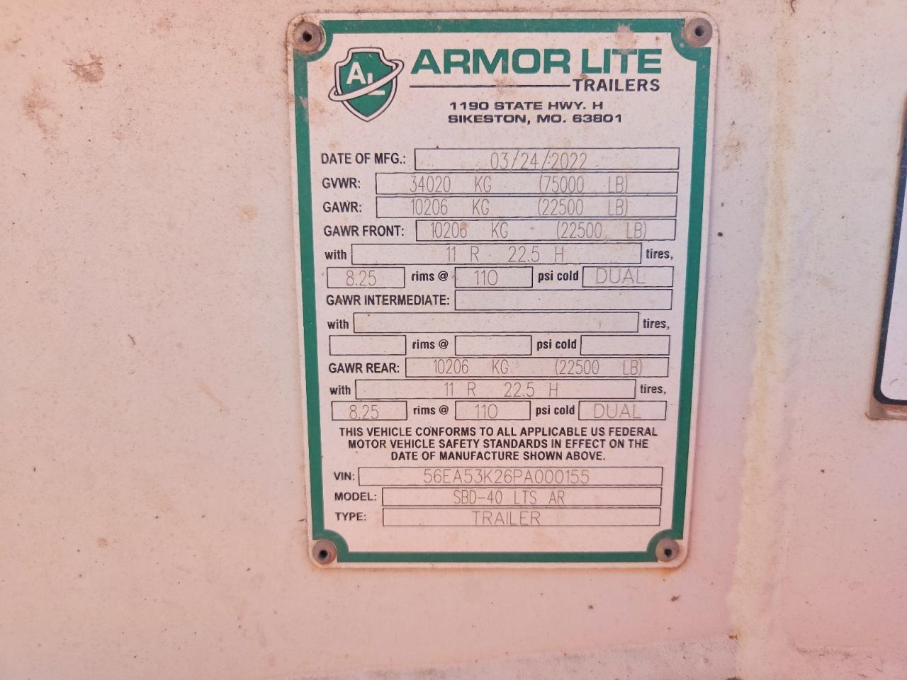2023 Armor Lite SBD-40 LTS AR Belly Dump Trailer