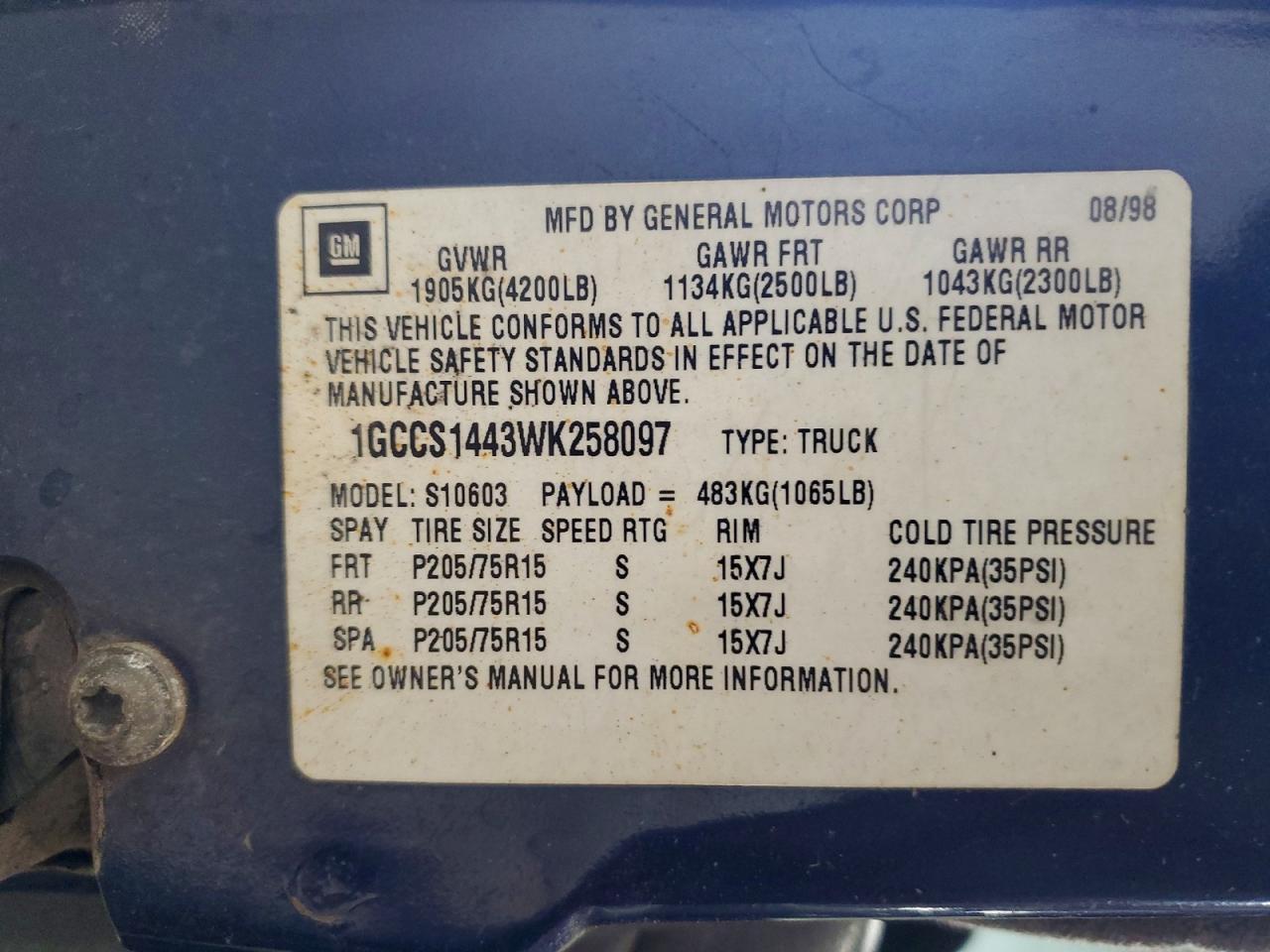 1998 Chevrolet S Truck S10