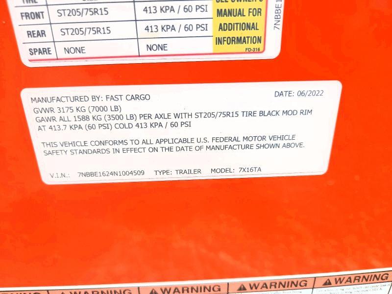 2022 Fats 2022 Fast Cargo 7x16ta Enclosed Cargo Trailer