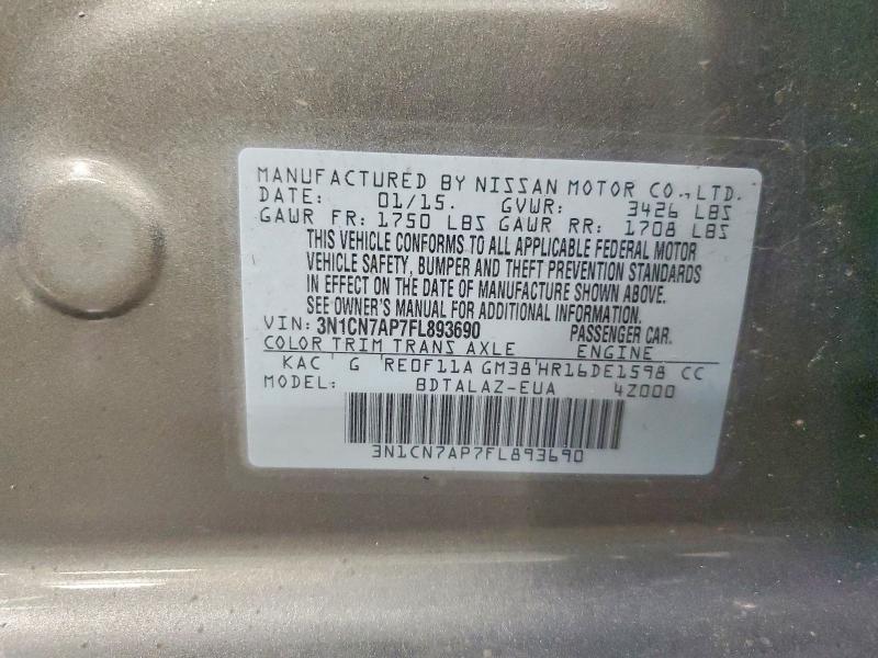 2015 Nissan Versa 1.6 s Plus