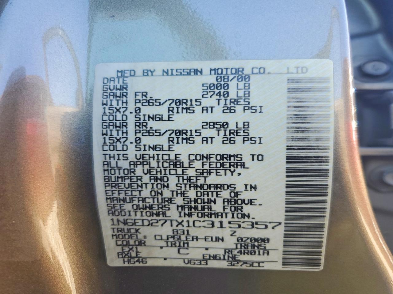 2001 Niss Frontier XE