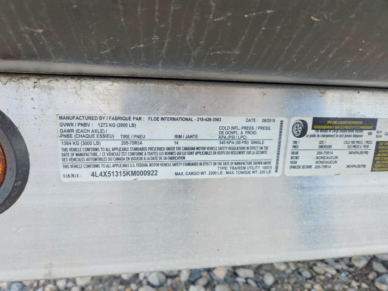 2019 Floe Utility Trailer