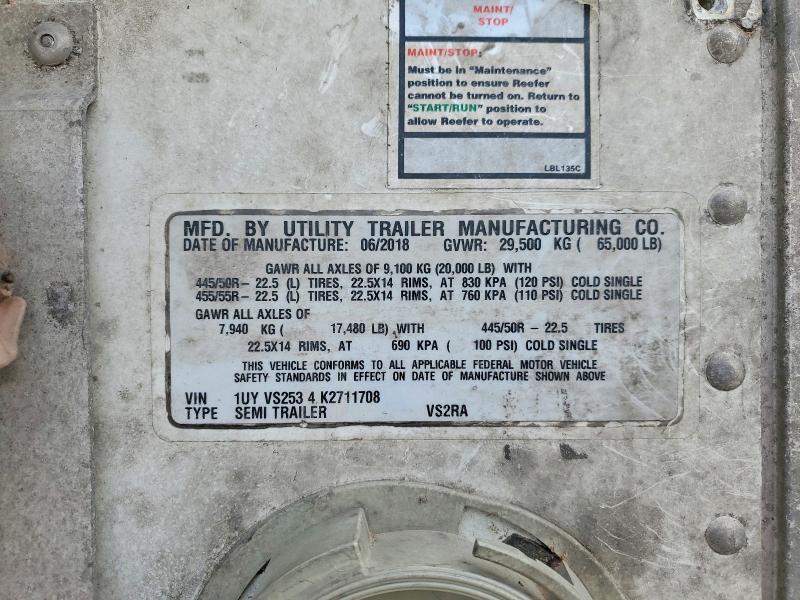 2019 Utility VS2RA Refrigerated Van Trailer