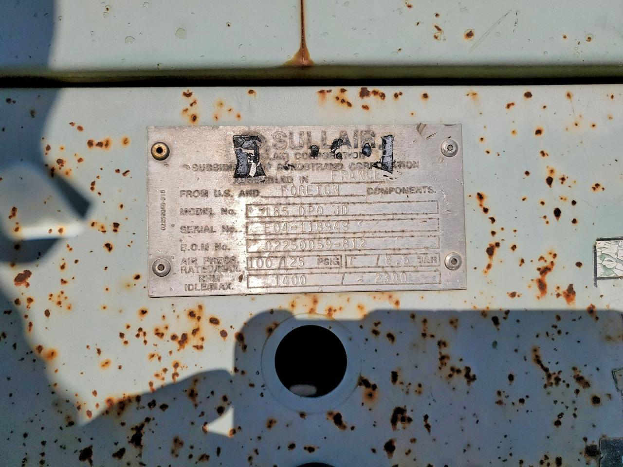1996 Sullair 185 DPO JD  AIR Compressor