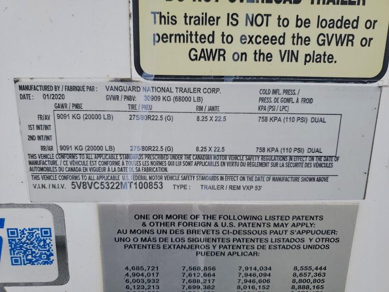 2021 Vanguard VXP 53 DRY Van Trailer