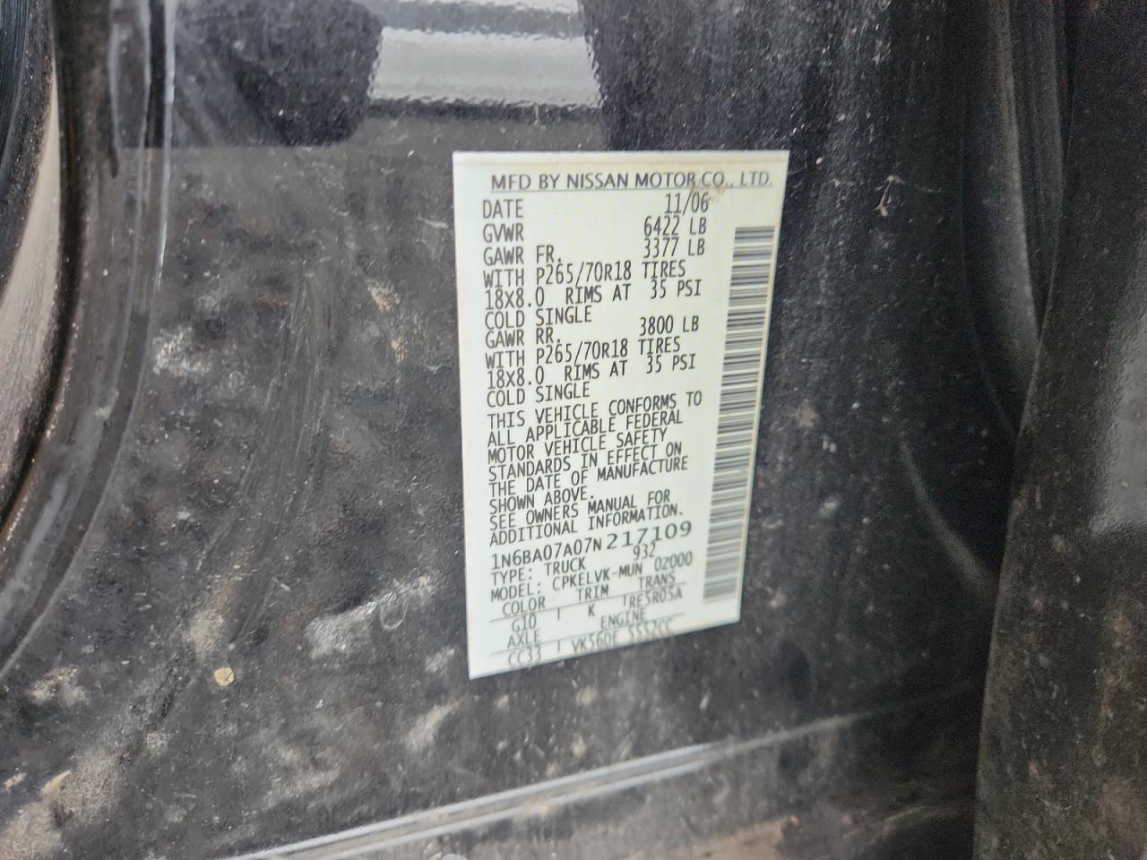 2007 Nissan Titan XE FFV