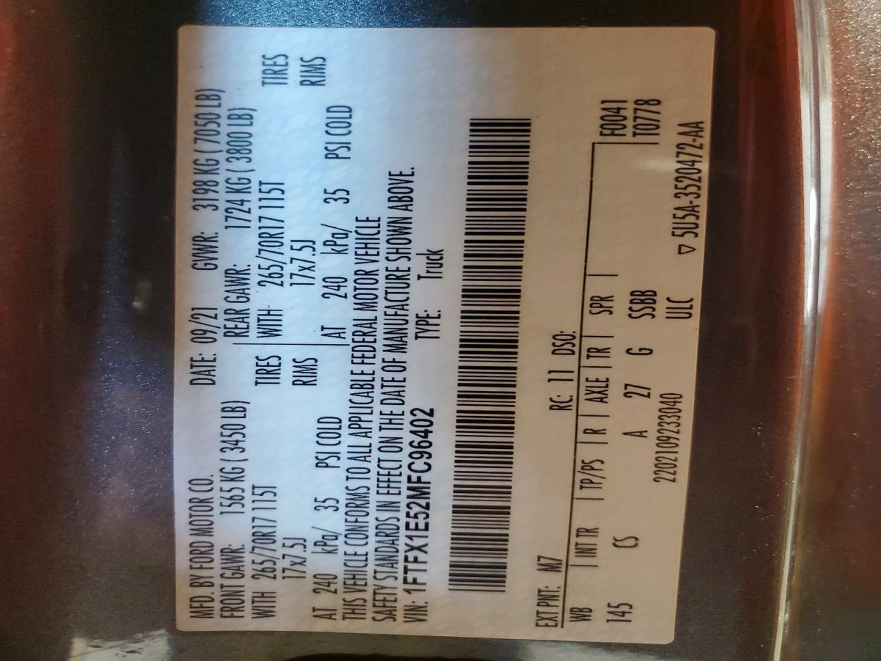 2021 Ford F150 Super Cab