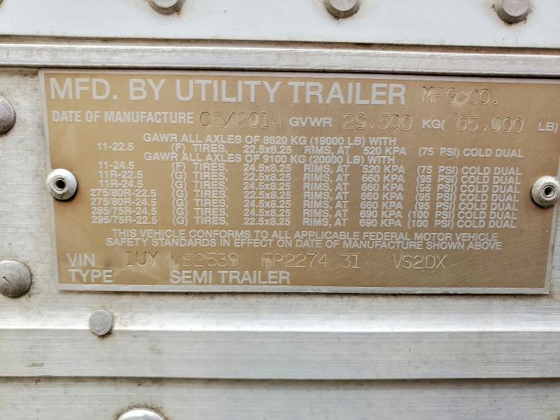 2015 Utility VS2DX DRY Van Trailer
