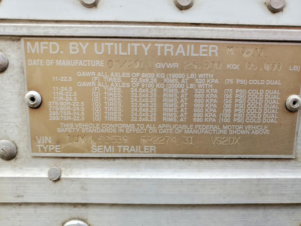 2015 Utility VS2DX DRY Van Trailer