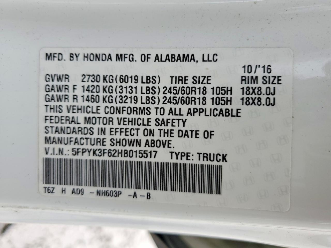 2017 Honda Ridgeline RTL