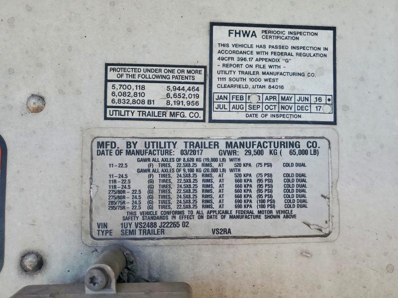 2018 Utility VS2RA Refrigerated Van Trailer