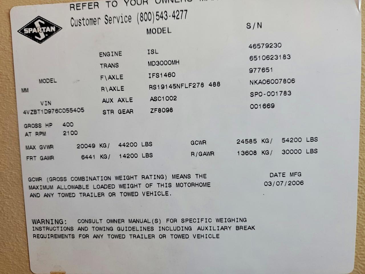 2006 Spartan Motorhome 4VZ