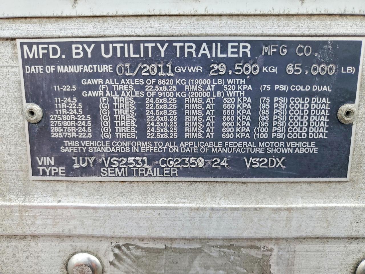 2012 Utility VS2DX DRY Van Trailer