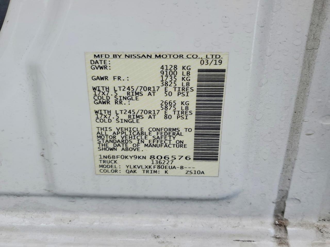 2019 Nissan NV 2500 Utility / Service Van