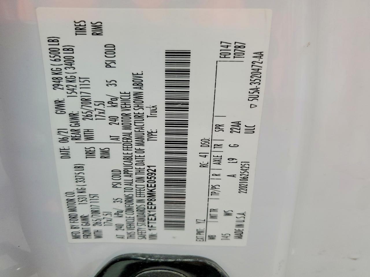 2021 Ford F150 Super Cab