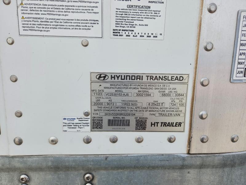 2024 Hyundai Translead Inc 2023 Hyundai Translead VC2530152-AJS DRY Van Trail