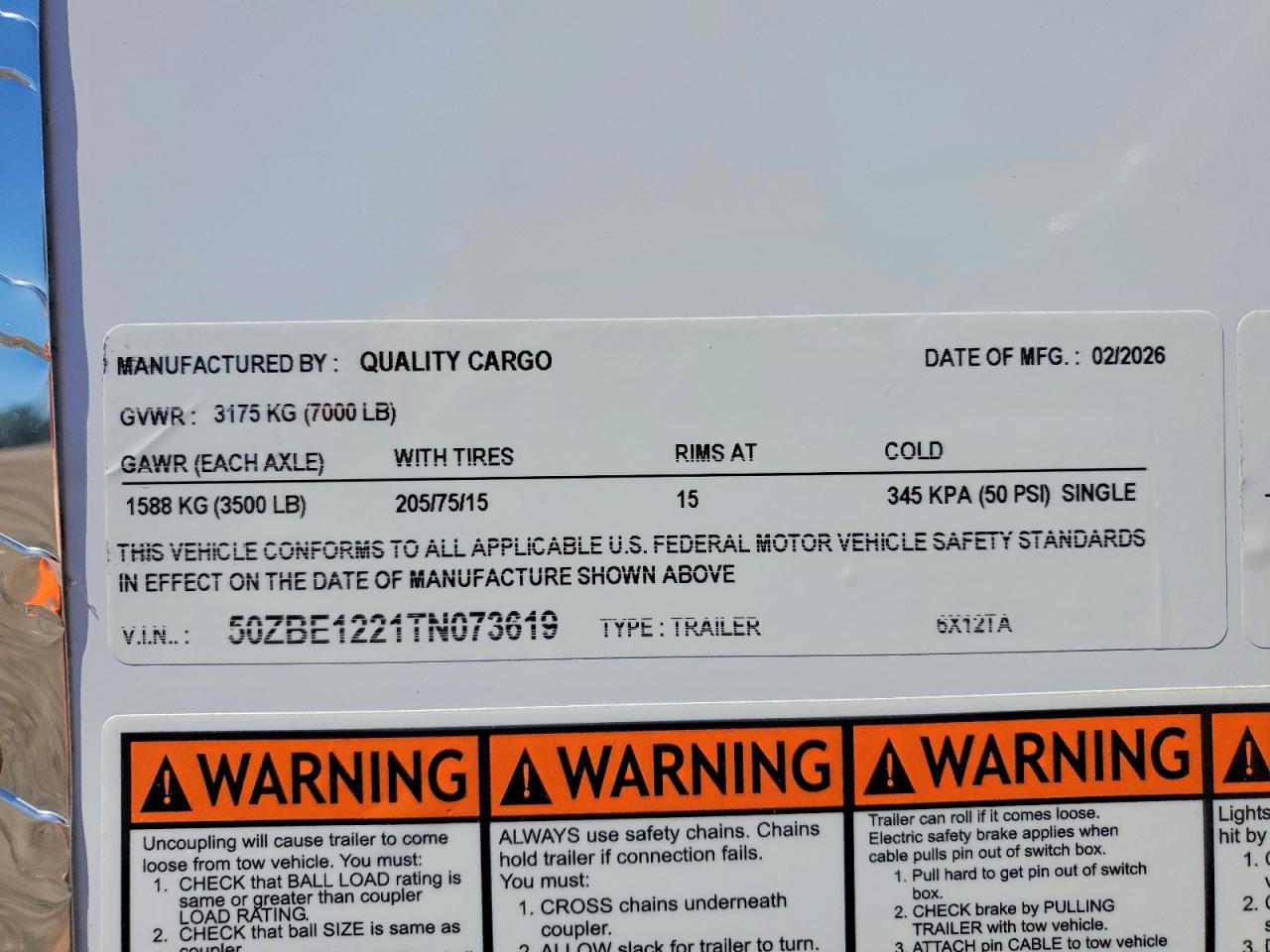 2026 Quality Cargo 6X12TA Enclosed Cargo Trailer
