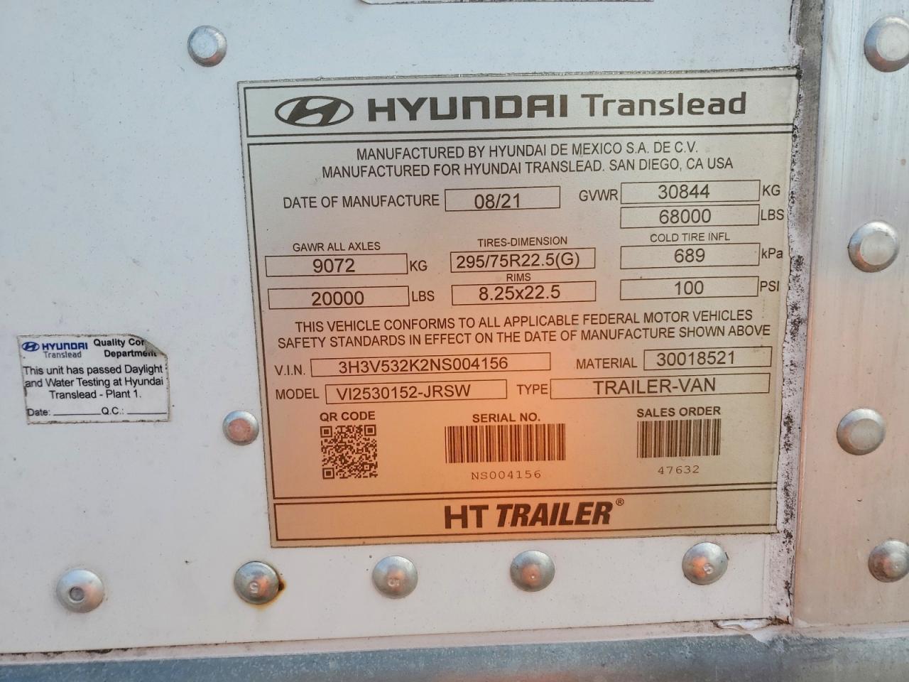 2022 Hyundai Translead V12530152-JRSW DRY Van Trailer