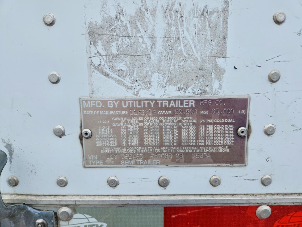 2015 Utility VS2RA Refrigerated Van Trailer